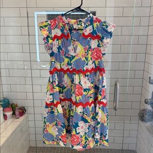 Floral Ruffle Dress with Red Accents